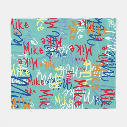 Typografie Graffiti Naam allover blauwgroen blauw Fleece Deken (Voorkant (Horizontaal))