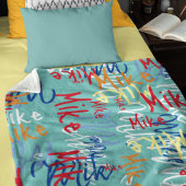 Typografie Graffiti Naam allover blauwgroen blauw Fleece Deken