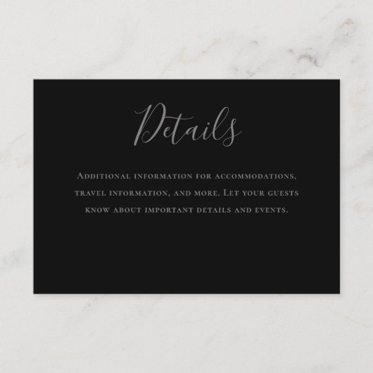 Typografie Grijs Zwart Bruiloft Details Informatiekaartje (Voorkant)