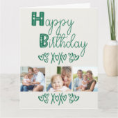 Typografie groen 3 foto geboortedag kaart (Voorkant)