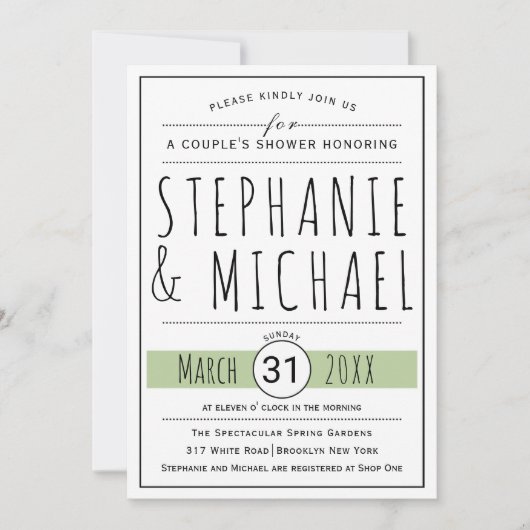 Typografie groene bruiloft, douche kaart (Voorkant)