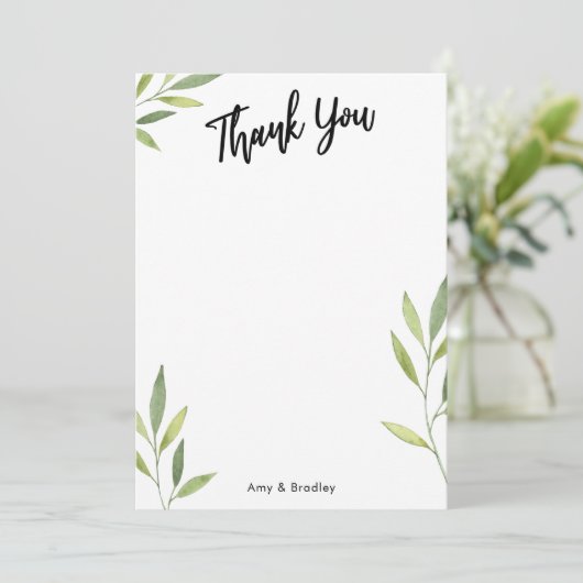 Typografie & Groene Waterverf Foliage Bedankkaart (Staand voorkant)