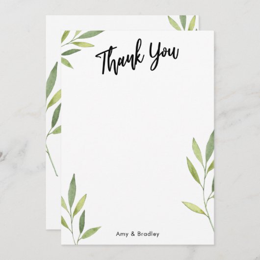 Typografie & Groene Waterverf Foliage Bedankkaart (Voorkant / Achterkant)