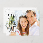 Typografie Hand Lettering Foto Sla de datum op Aankondigingskaart (Voorkant / Achterkant)