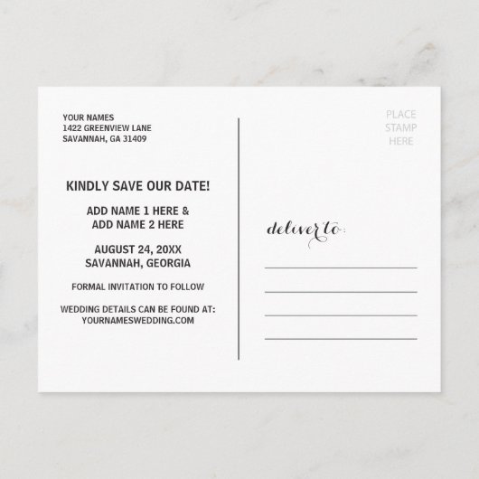 Typografie Hand Lettering Foto Sla de datum op Aankondigingskaart (Achterkant)