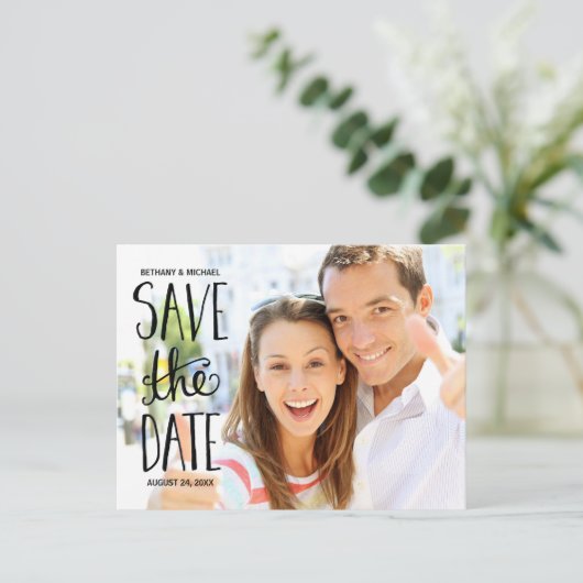 Typografie Hand Lettering Foto Sla de datum op Aankondigingskaart (Staand voorkant)