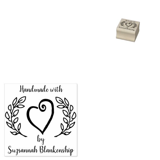 Typografie Handmade Curly Heart WreatCustom Rubberstempel (Gestempeld)