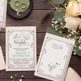 Typografie Harten Mint en Coral FairyTale Wedding Kaart
