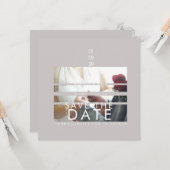 Typografie Harten Save The Dates Foto Blinds Kaart (Voorkant / Achterkant in situ)