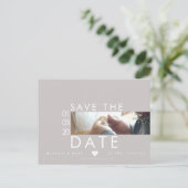 Typografie Hartjes Save The Dates Dun Foto Briefkaart (Staand voorkant)