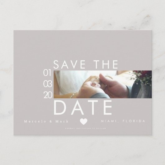 Typografie Hartjes Save The Dates Dun Foto Briefkaart (Voorkant)