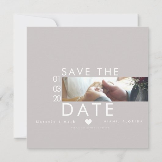 Typografie Hartjes Save The Dates Dunne Foto Postk Kaart (Voorkant)