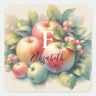 Typografie Herfst appels pastel kleuren waterverf Vierkante Sticker