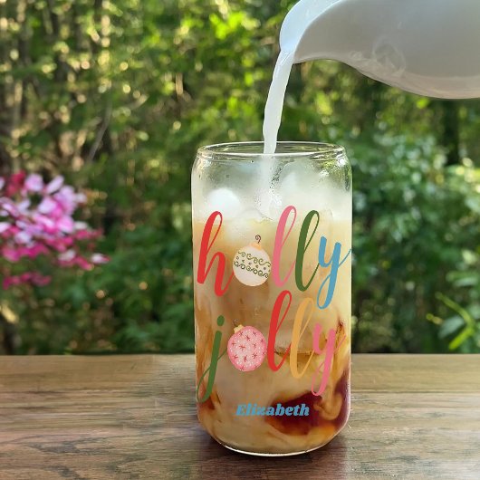 Typografie Holly Jolly Christmas Ornaments Naam Blikvorm Glas