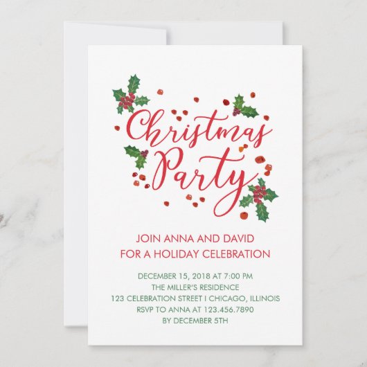 Typografie Holly vertrekt kerstfeest Kaart (Voorkant)