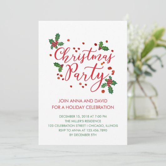 Typografie Holly vertrekt kerstfeest Kaart (Staand voorkant)