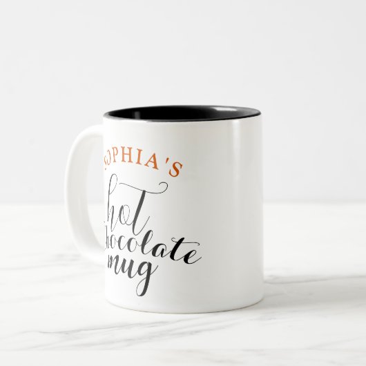 Typografie Hot Chocolate Mok met naam en Initiaal (Voorkant links)