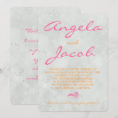 Typografie Hot Pink Oranje Grijze bruiloft Kaart (Voorkant / Achterkant)