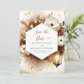 Typografie hout rustieke bruiloft save the date (Staand voorkant)