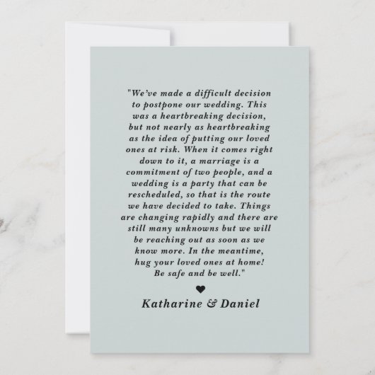 Typografie Huwelijk Uitstel Save The Date (Achterkant)