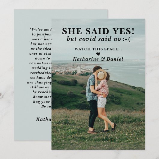 Typografie Huwelijk Uitstel Save The Date (Voorkant / Achterkant)