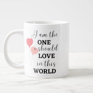 Typografie Ik ben degene die ik moet houden van cu Grote Koffiekop