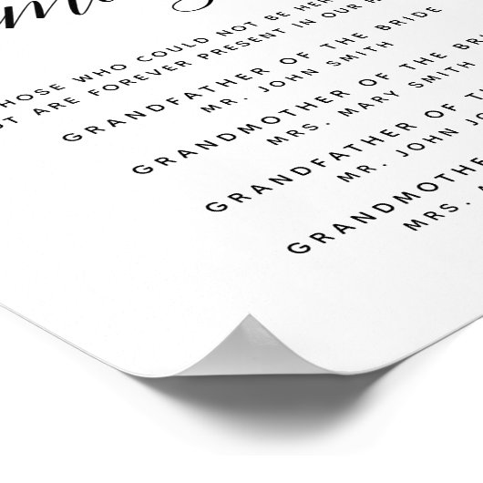 Typografie 'in liefdevolle herinnering' trouwbord  poster (Hoek)