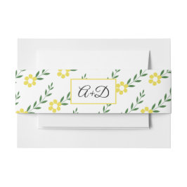 Typografie initiaal gele bloempatroon bruiloft uitnodigingen wikkel