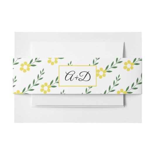 Typografie initiaal gele bloempatroon bruiloft uitnodigingen wikkel (Voorkant Voorbeeld)