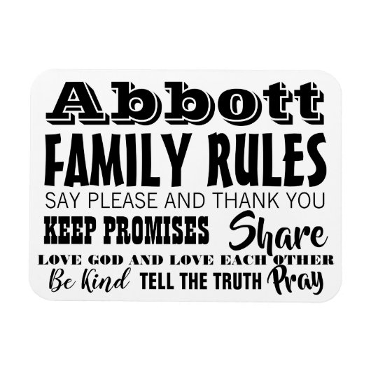 Typografie Inspirerend Quote Life Family Rules Magneet (Horizontaal)