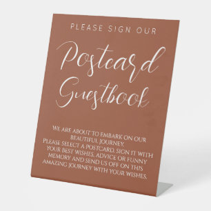 Typografie kaart gast boek huwelijksbord reclamebord met voetstuk