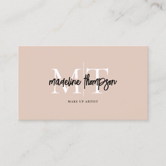 Typografie Kalligrafie Monogram Beige QR-code Visitekaartje (Voorkant)