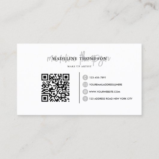 Typografie Kalligrafie Monogram Zilver QR-code Visitekaartje (Achterkant)