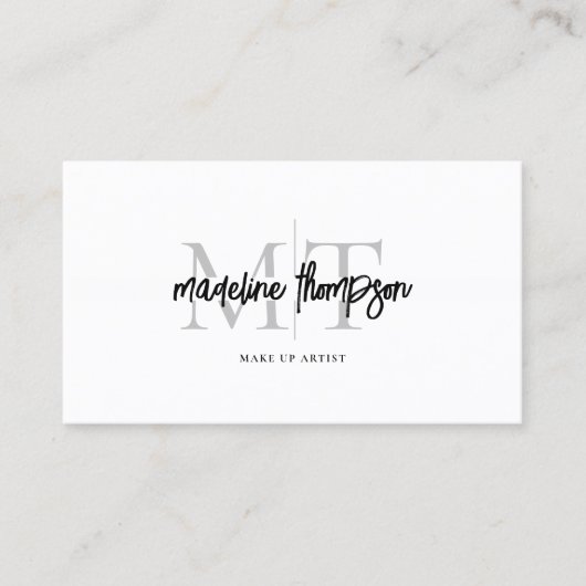 Typografie Kalligrafie Monogram Zilver QR-code Visitekaartje (Voorkant)