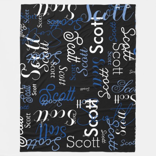 Typografie Kalligrafie Naam allover zwart Fleece Deken (Voorkant)