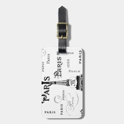Typografie-kalligrafie Parijs Frankrijk Eiffel Tow Bagagelabel (Voorkant verticaal)