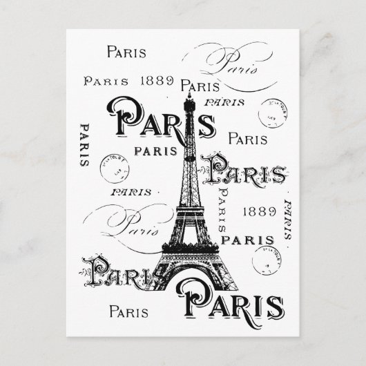 Typografie-kalligrafie Parijs Frankrijk Eiffel Tow Briefkaart (Voorkant)