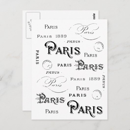 Typografie-kalligrafie Parijs Frankrijk Eiffel Tow Briefkaart (Voorkant / Achterkant)