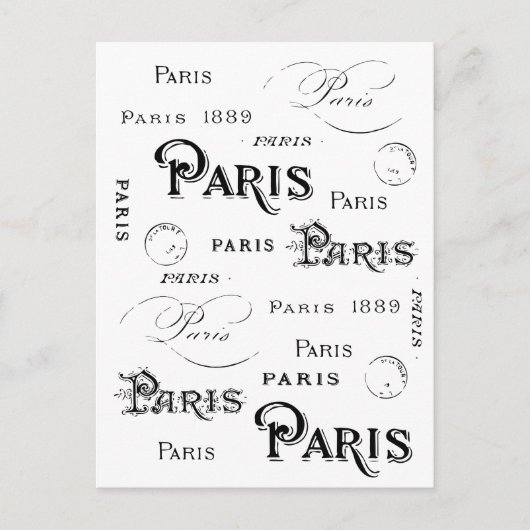 Typografie-kalligrafie Parijs Frankrijk Eiffel Tow Briefkaart (Voorkant)