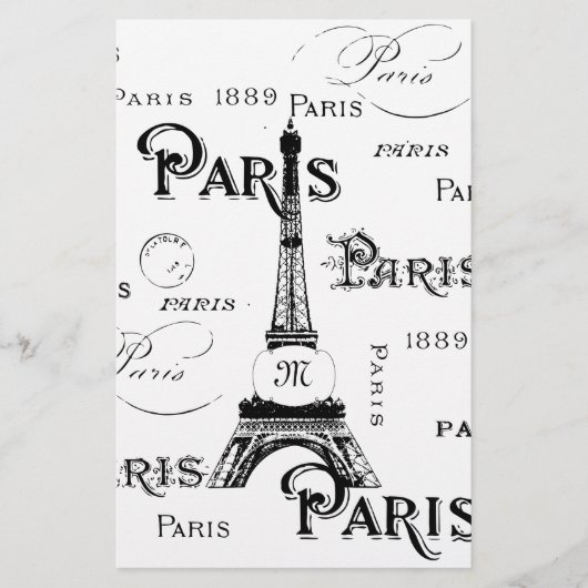 Typografie-kalligrafie Parijs Frankrijk Eiffel Tow Briefpapier (Voorkant)