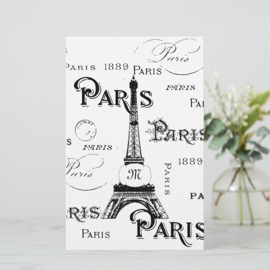 Typografie-kalligrafie Parijs Frankrijk Eiffel Tow Briefpapier (Staand voorkant)