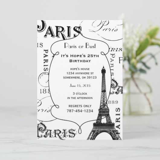 Typografie-kalligrafie Parijs Frankrijk Eiffel Tow Kaart (Staand voorkant)