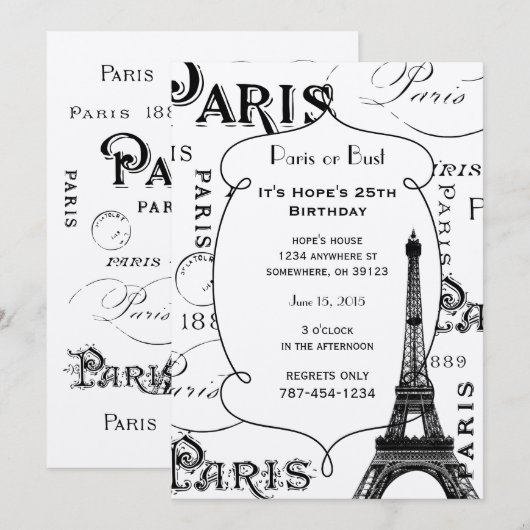 Typografie-kalligrafie Parijs Frankrijk Eiffel Tow Kaart (Voorkant / Achterkant)