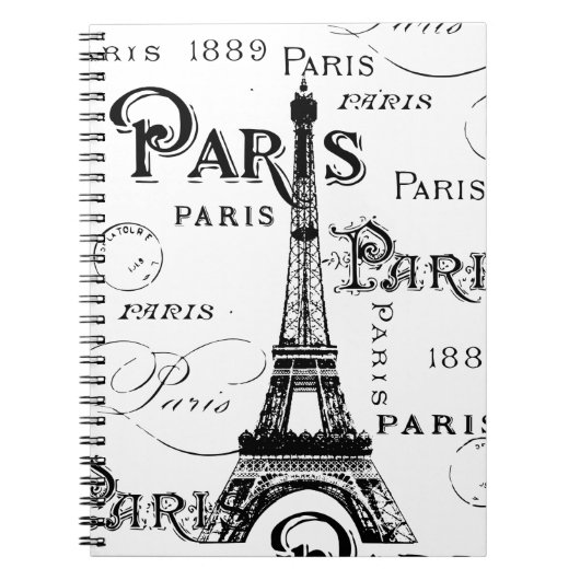 Typografie-kalligrafie Parijs Frankrijk Eiffel Tow Notitieboek (Voorkant)