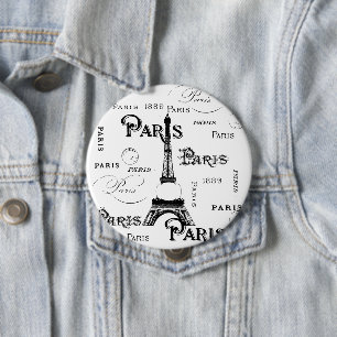 Typografie-kalligrafie Parijs Frankrijk Eiffel Tow Ronde Button 4,0 Cm