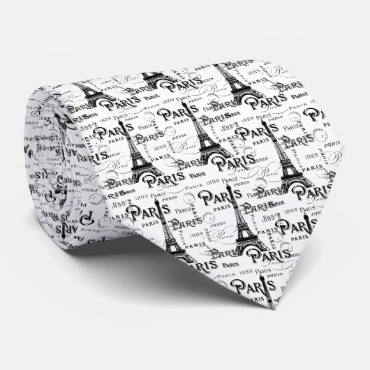 Typografie-kalligrafie Parijs Frankrijk Eiffel Tow Stropdas (Opgerold)