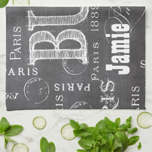 Typografie-kalligrafie Parijs Frankrijk Eiffel Tow Theedoek (Gevouwen)