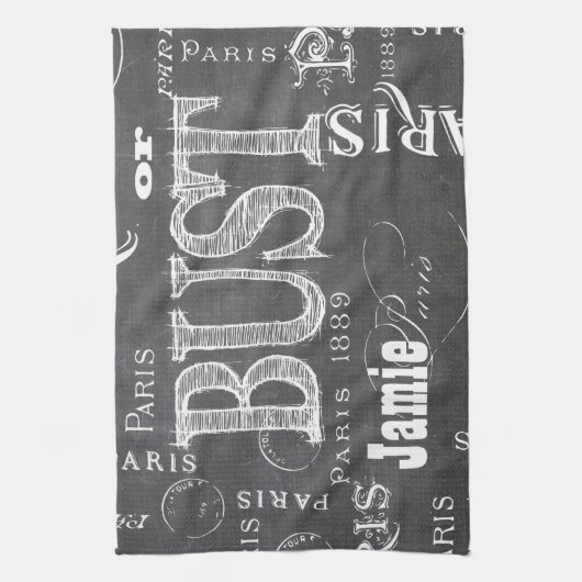 Typografie-kalligrafie Parijs Frankrijk Eiffel Tow Theedoek (Verticaal)