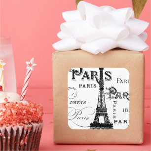 Typografie-kalligrafie Parijs Frankrijk Eiffel Tow Vierkante Sticker