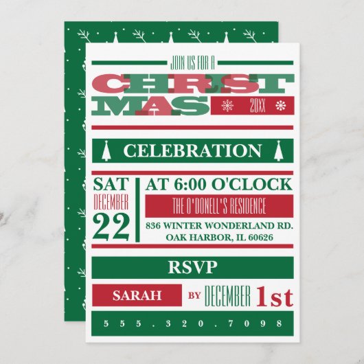 Typografie kerstfeest kaart (Voorkant / Achterkant)